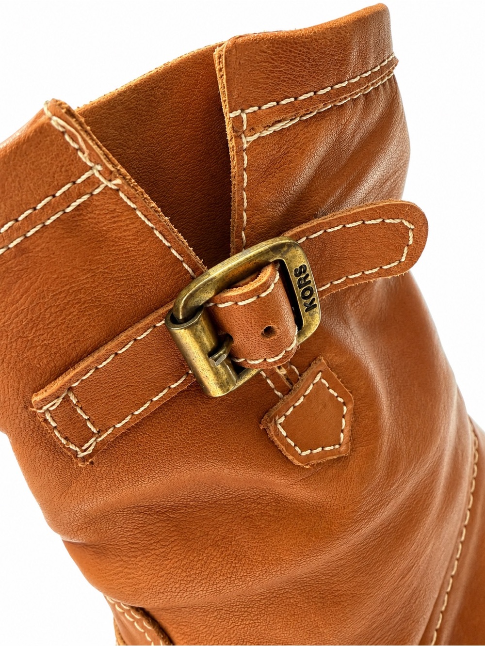 Michael Kors Cognac Leather Moto Ankle Boots | Block Heel | Buckle Detail - Picture 2 of 7